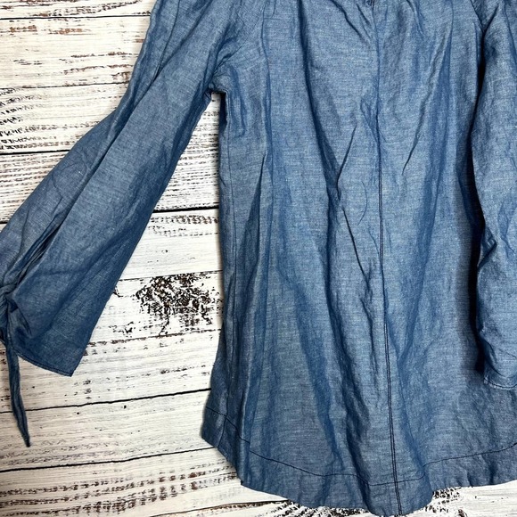 Free People Show Some Shoulder Off The Shoulder Chambray Top with Ties S - Picture 3 of 4